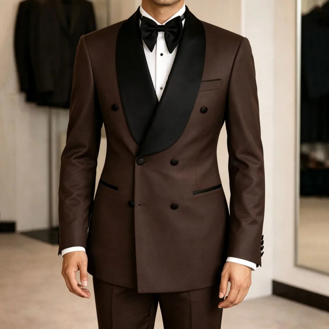Men Suit Yellow 2 Pieces Double Button With Black Lapel For Wedding Birthday Banquet Party Business Work Office Jacket Pants