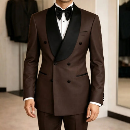 Men Suit Yellow 2 Pieces Double Button With Black Lapel For Wedding Birthday Banquet Party Business Work Office Jacket Pants