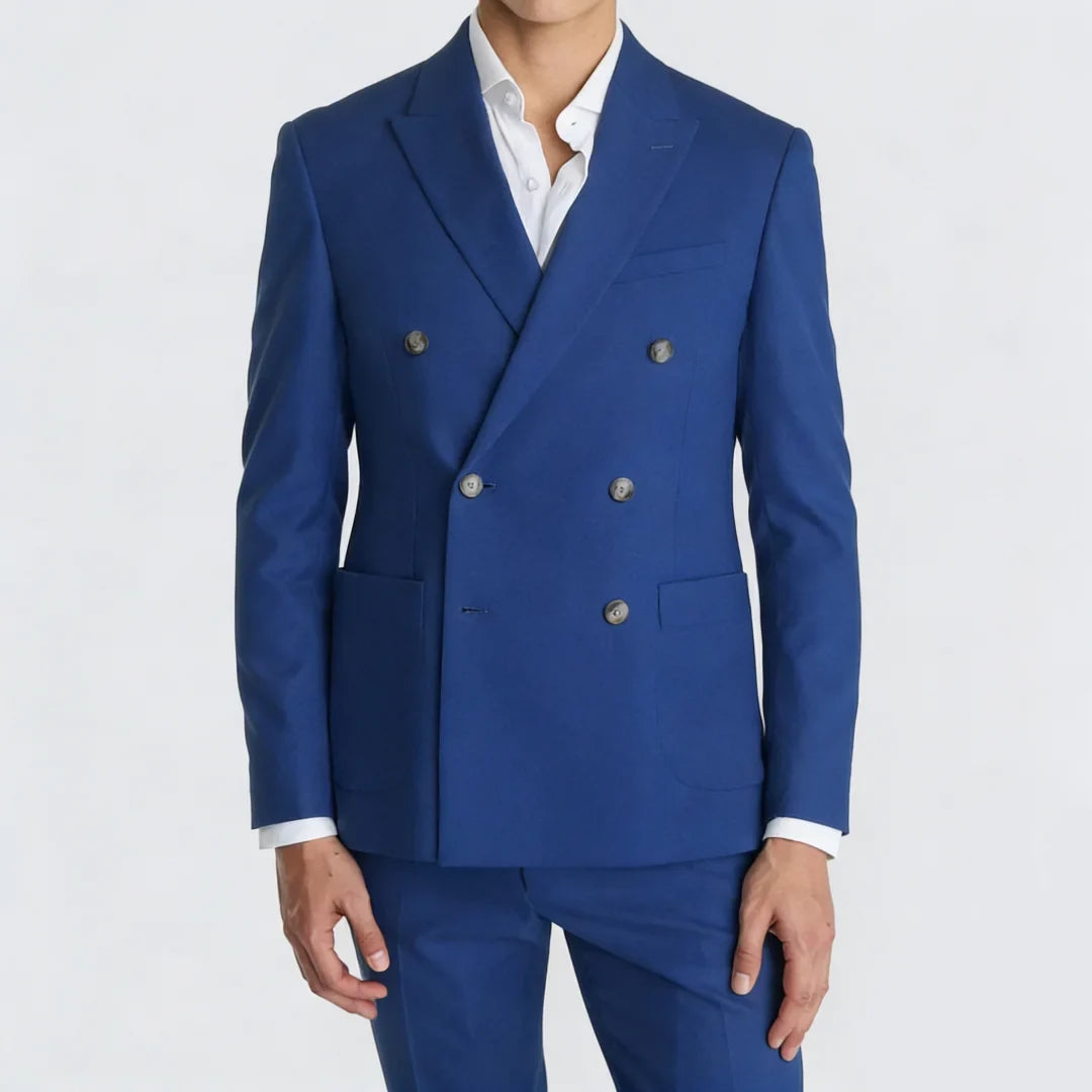 Men Suit 2 Pieces Sky Blue Double Button Solid For Wedding Banquet Birthday Party Business Work Office Daily Jacket And Pants