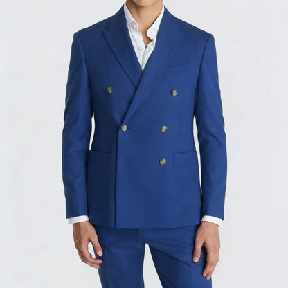 Men Suit 2 Pieces Sky Blue Double Button Solid For Wedding Banquet Birthday Party Business Work Office Daily Jacket And Pants