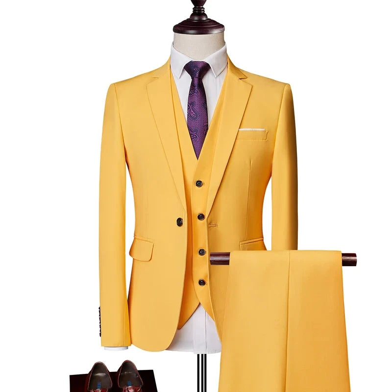 Men's Three-Piece Suit – Slim Fit Wedding & Business Formal Suit with Vest and Trousers