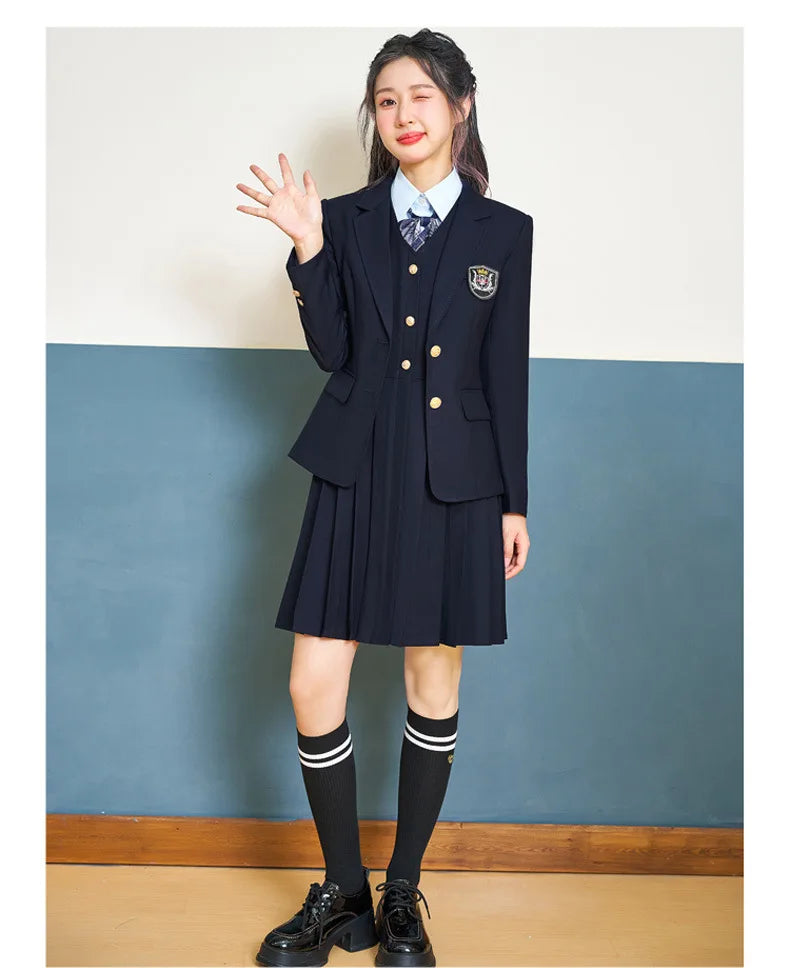 College Style Women's Suit2024New Autumn Small Stature Elegant Campus Suit OutfitjkUniform Suit Dress Set