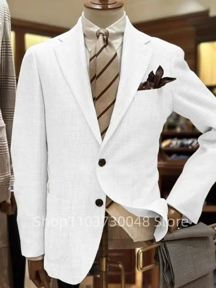 Casual Men's Wedding/Business Blazer Slim Fit 1 Pcs Summer Beach Slim Fit Linen Smoking Jacket Notch Lapel Fashion Suit Coat