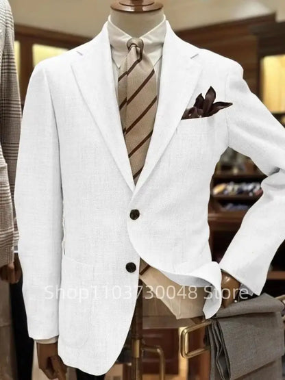Casual Men's Wedding/Business Blazer Slim Fit 1 Pcs Summer Beach Slim Fit Linen Smoking Jacket Notch Lapel Fashion Suit Coat