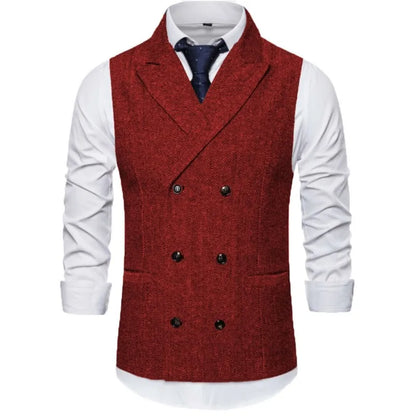 Men's Vest Double Breasted Herringbone Waistcoat for Weddings & Business Formal