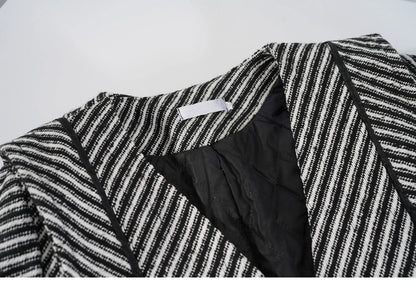 Women's Zebra Stripes Blazer Jacket Vintage Long Sleeve Outerwear Black Gothic Woolen Suit Coat Harajuku Y2k 2000s Clothes Autum
