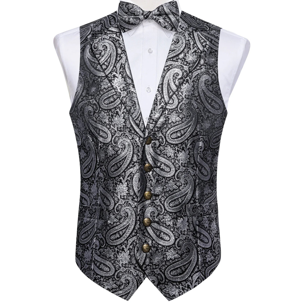 Men's Paisley Suit Vest Set with Tie, Pocket Square & Cufflinks for Wedding & Formal Events