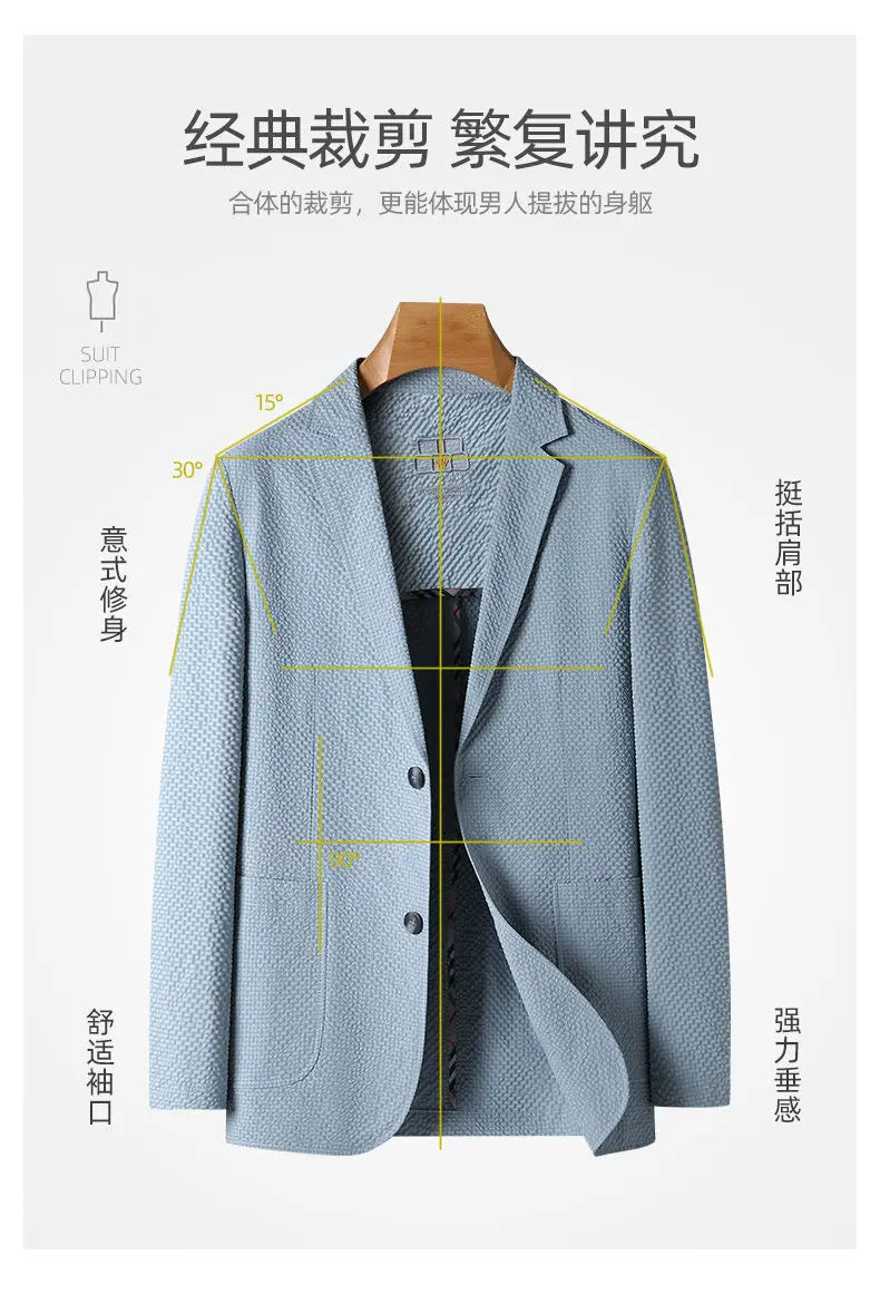 2026 Sun Protection Lightweight Blazer - Fashionable Business Outdoor Travel Wedding Casual Korean Men's Bubble Weave Blazer