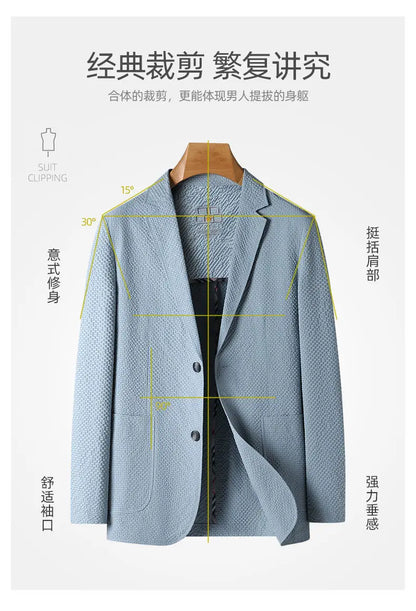 2026 Sun Protection Lightweight Blazer - Fashionable Business Outdoor Travel Wedding Casual Korean Men's Bubble Weave Blazer