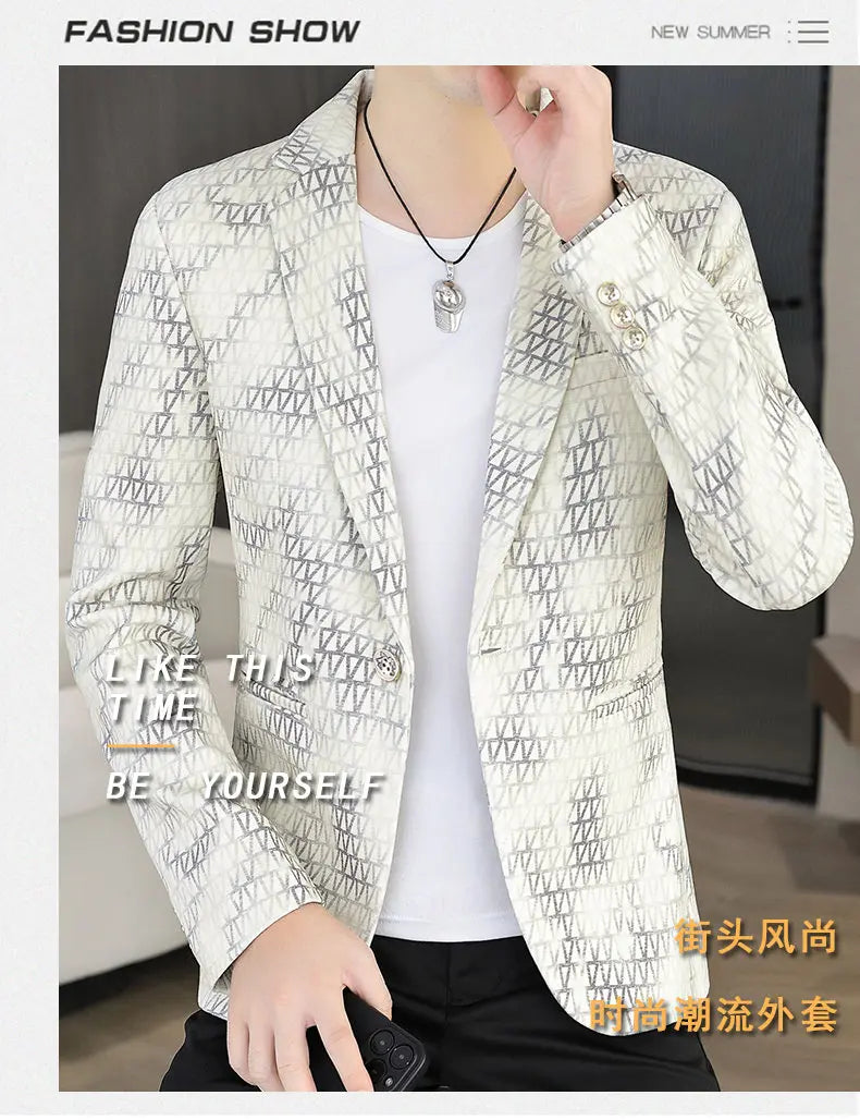Blazer Autumn and Winter Men Fashion Outdoor Wedding Slimming Business Versatile Printed Casual Korean-style Formal Wear Blazer