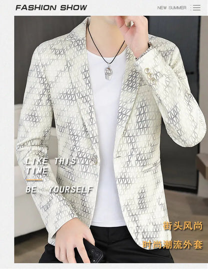 Blazer Autumn and Winter Men Fashion Outdoor Wedding Slimming Business Versatile Printed Casual Korean-style Formal Wear Blazer