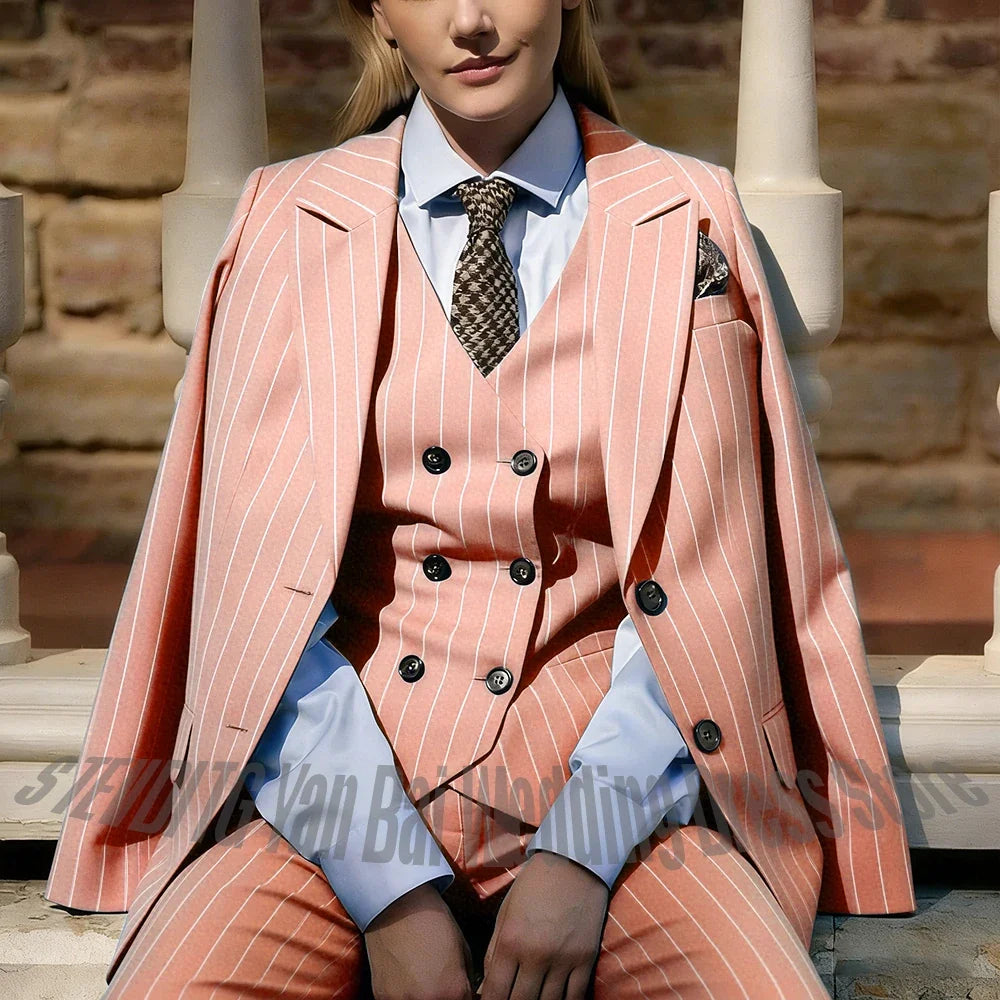 Formal Business Women's Suits Chic Single Breasted Peaked Lapel Office Work Smart Casual Female Clothes Set Three Pieces