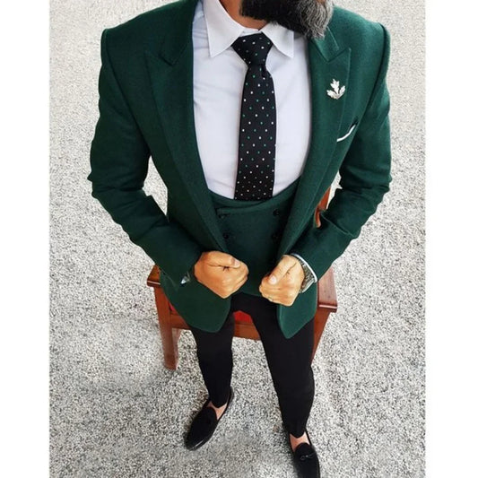 Men Wedding Suits 2023 Elegant 3 Pieces Wedding Dress Wool Dark Green Smoking Tuxedo Jacket Terno Slim Groom Suits For Men