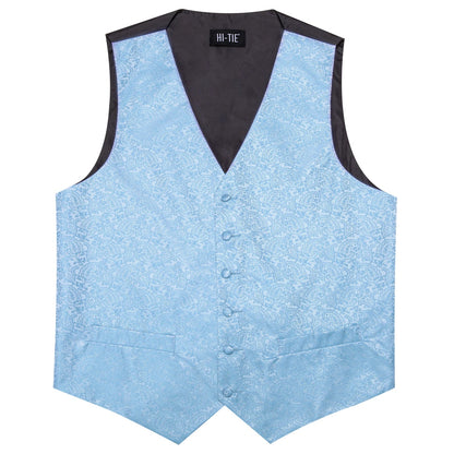 Men's Waistcoat Floral Paisley Vest with Tie Hanky Cufflinks Set for Wedding and Business