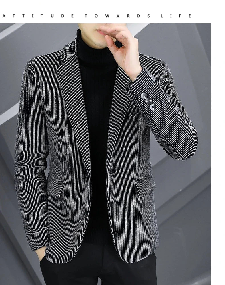 Blazer Autumn/Winter Golden Sable Velvet and Cotton Thickened Thermal Small Suit Fashion Business Men's Slim Blazer
