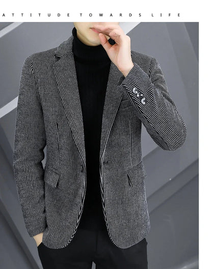 Blazer Autumn/Winter Golden Sable Velvet and Cotton Thickened Thermal Small Suit Fashion Business Men's Slim Blazer