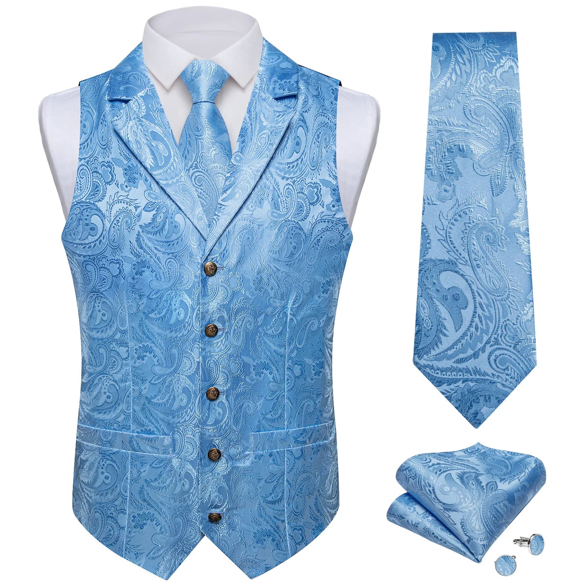 Men's Suit Vest & Tie Set – Paisley Jacquard Waistcoat for Weddings and Formal Occasions