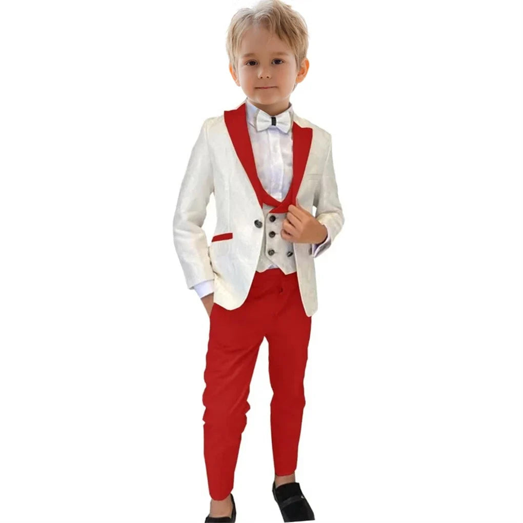 Boys 3-Piece Suit Set Jacket Vest Pants Paisley Slim Fit Kids Formal Tuxedo for Weddings