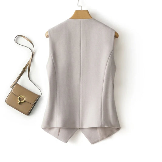 Single Breasted Slim Fit Short Vest Women's Spring and Autumn Style Workplace Slimming V-Neck Top for Exterior and Interior