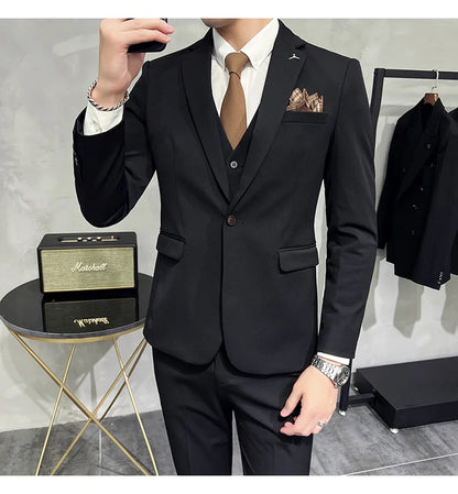 2025 Men's Wedding Suit Vest Trousers Set Fashionable Handsome Solid Color Groom's Three-Piece Outfit Available in Sizes M-7XL