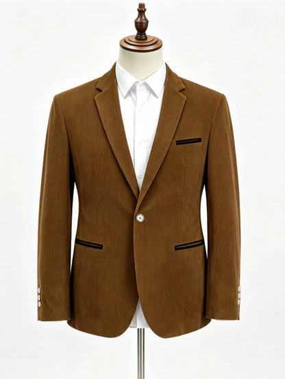 Luxury Men Velvet Blazer Jacket Slim Fit Two Button Lapel Casual Sport Coat Elegant Wedding Dinner Party Outerwear