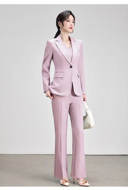 Office Lady Work Blazer Trousers Suits for Women Autumn New Business Chic Blazer and Pants Sets 2 Pieces Womens Outfit Pink