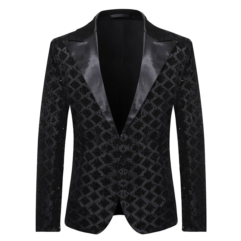 Men's Suit Jacket Autumn and Winter New High-quality Men's Polka Collar Suit Stage Banquet Hosting Party Diamond Sequin Dress