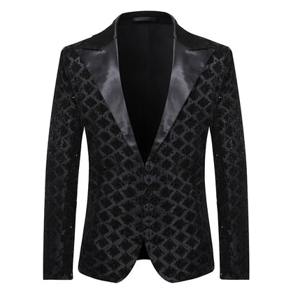 Men's Suit Jacket Autumn and Winter New High-quality Men's Polka Collar Suit Stage Banquet Hosting Party Diamond Sequin Dress
