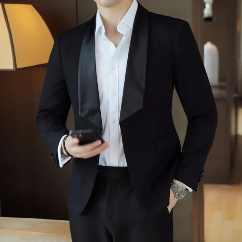 2026 Spring Men's Casual Business Suit Jacket High Quality Slim Lapel Spliced Social Banquet Dress Jacket Wedding Groom Blazers