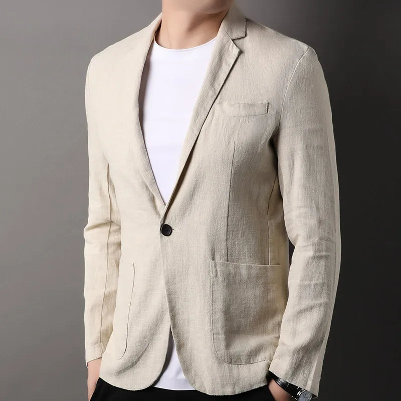 Spring and Summer New High Quality Men's Linen Suit Fashion Handsome Slim-fit All-in-one Trend Men's Coat 70% Ramie 30% Cotton
