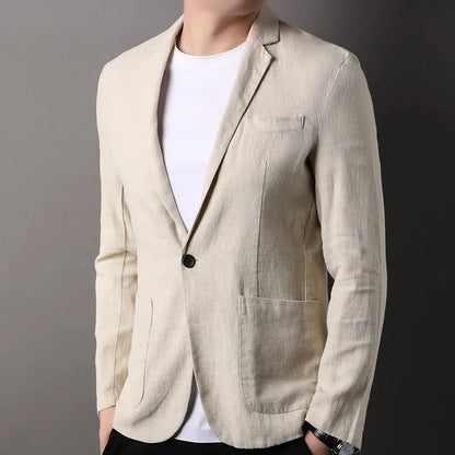 Spring and Summer New High Quality Men's Linen Suit Fashion Handsome Slim-fit All-in-one Trend Men's Coat 70% Ramie 30% Cotton