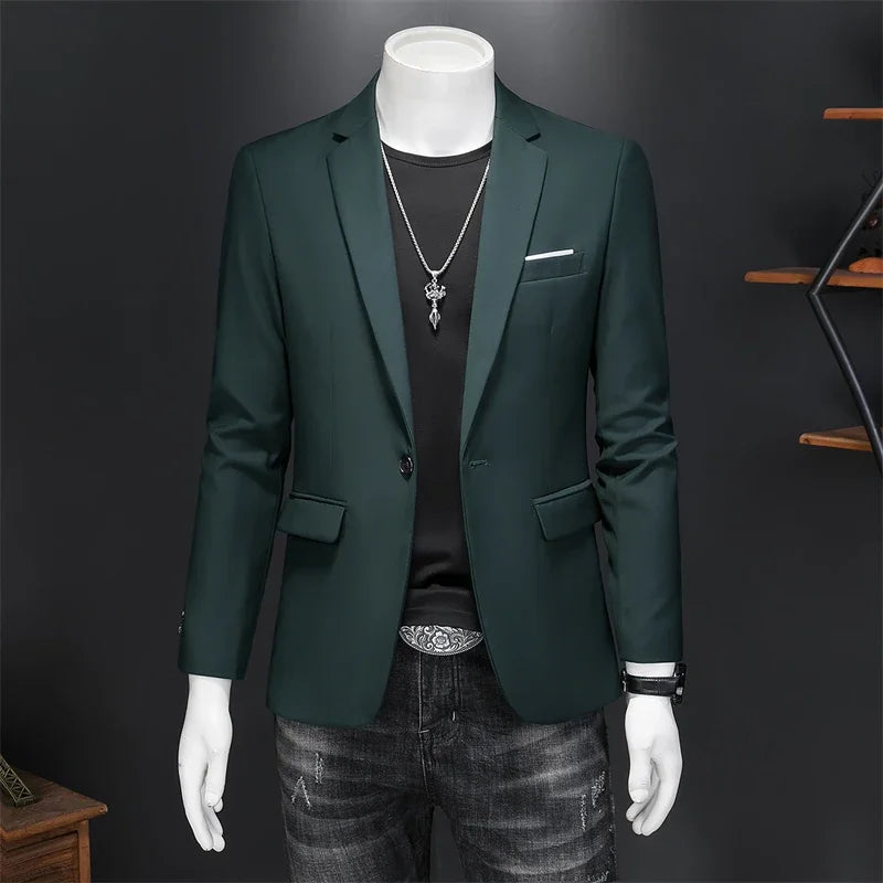 Men's Slim Fit Single-Breasted Blazer for Business Casual and Wedding Occasions