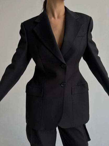 Women's Autumn Winter Slim Waist Chic Blazer Coats Office Ladies Double Breasted Fashion Suits Jacket Women Clothing