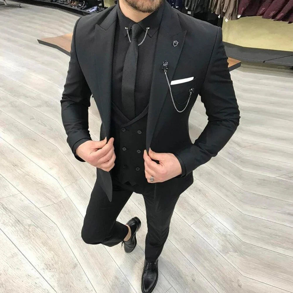 High-End Slim Fit 3 Pcs Set Formal Wedding Suits for Men Casual Business Groom Tuxedos with Jacket Vest Pants for Party Prom