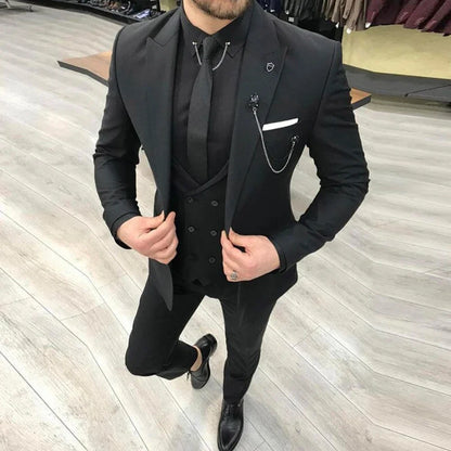 High-End Slim Fit 3 Pcs Set Formal Wedding Suits for Men Casual Business Groom Tuxedos with Jacket Vest Pants for Party Prom