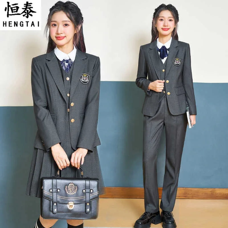 College Style Women's Suit2024New Autumn Small Stature Elegant Campus Suit OutfitjkUniform Suit Dress Set