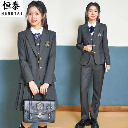 College Style Women's Suit2024New Autumn Small Stature Elegant Campus Suit OutfitjkUniform Suit Dress Set
