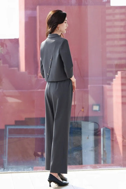 2025 New Fashionable Professional Womens Mid-Sleeve Suit Jacket + Pants. Soft and Comfortable