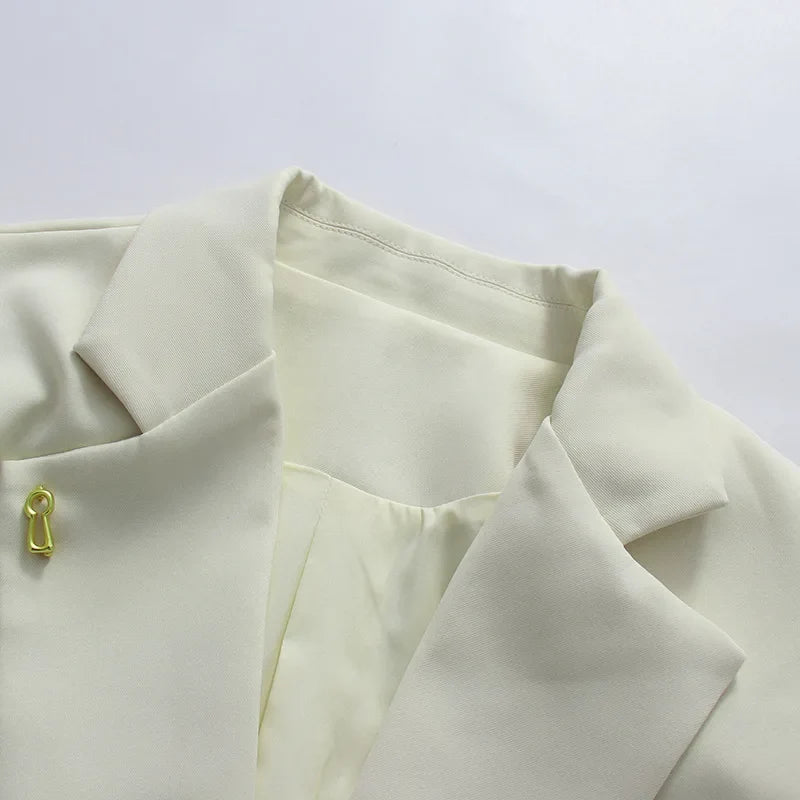 Women Blazer Elegant Fashion Metal Hollow Out Design Long Sleeve Loose Versatile Trendy Suit-Coat Spring Autumn New HK26606