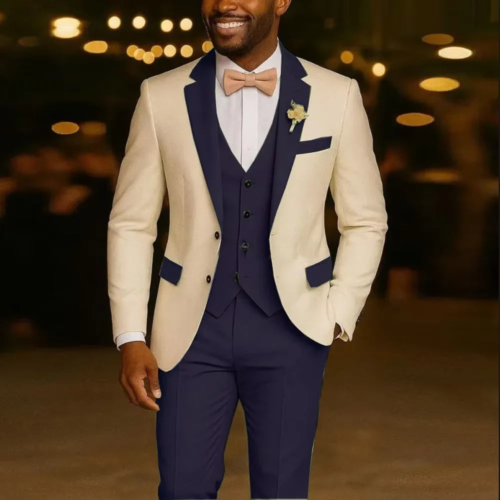 Costume de mariage 3 pièces formel pour homme, costume de marié, coupe ajustée, revers cranté, veste, gilet, pantalon pour affaires, bureau, banquet, tenues pour hommes