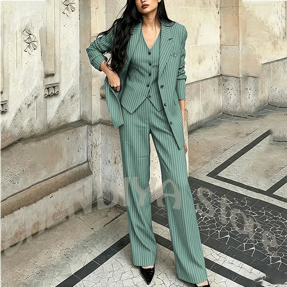 Tailor-Made Striped Suit For Women High Quality Peaked Lapel Single Breasted Three Piece Business Office Lady Formal Outfit
