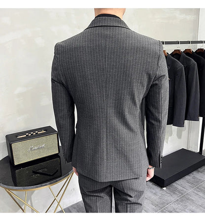 Men's Double-Breasted 2-Piece Suit – Classic Striped, Wedding & Business