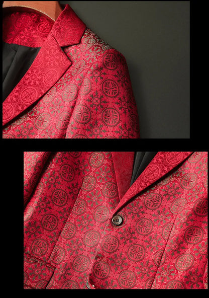 Luxury Vintage Jacquard Suit Jacket Men High Quality Casual Business Social Formal Jackets Banquet Party Host Wedding Blazers