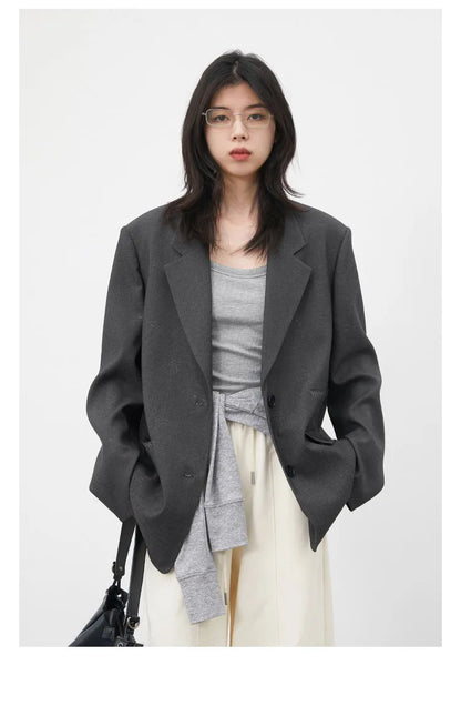 Fashion Women Blazers Loose Casual Design Bow Embossed Office Ladies Suit Jacket Gray Spring Autumn 2026 Female Coat
