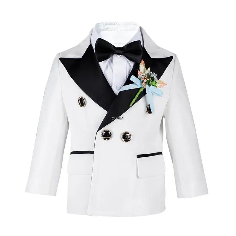 Children White Wedding Suit Prince Kids Jacket Pants Photograph Suit Flower Boys Tuxedo Dress Baby 1 Year Birthday Dress Costume