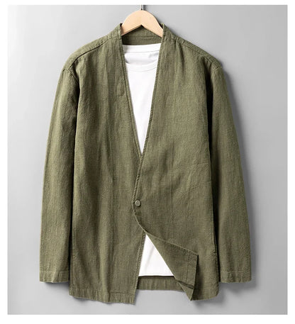 Cotton 30%, Hemp 70%, Blazer Men Fashionable Business Gentleman Casual Gathering Trendy Versatile and Breathable Relaxed Blazer