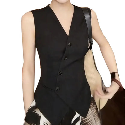 Korean Ladies Fashion Solid Color Cardigan Vest Coat Summer Women V-neck Suit Sleeveless Jacket Femme Casual Short Waistcoat Top
