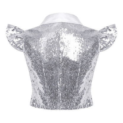 Womens Sparkly Disco Cosutme Sleeveless Vests Sequin Waistcoat for Rave Music Festival Nightclub Jazz Dance Party Dressy Tops