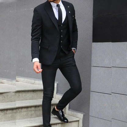 Navy Blue Stripes Double Breasted Suits Men 2 Pieces Slim Fit Men's Wedding Suits Blazer Groom Tuxedo Jacket with Pants Set