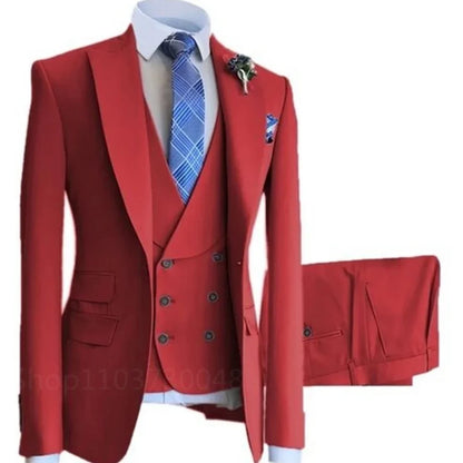 High-End Slim Fit 3 Pcs Set Formal Wedding Suits for Men Casual Business Groom Tuxedos with Jacket Vest Pants for Party Prom